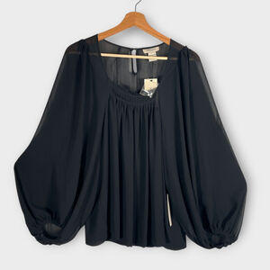 Vertigo Paris Popover Top LARGE Black Sheer Whimsigoth Balloon Sleeve NEW $160